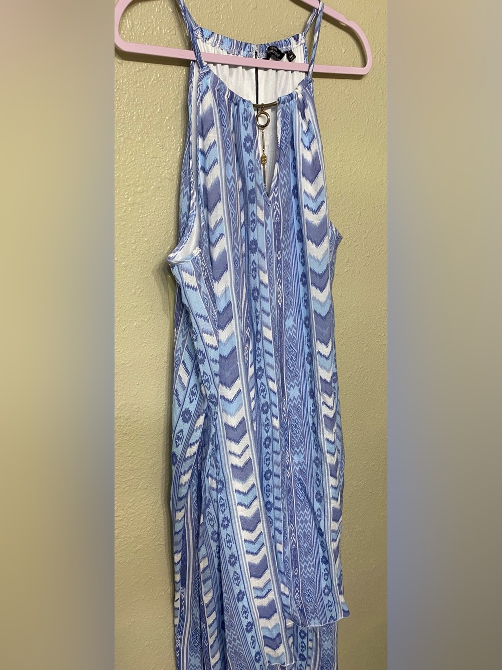 Mlle Gabrielle Blue & White Halter Maxi Dress